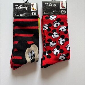 Disney Mickey Mouse Crew Socks 2-Pack Red Black Unisex Size 9–13 New with Tags